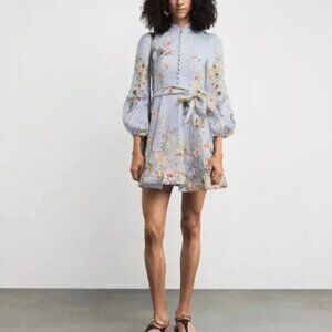 NWOT !Zimmermann Linen Rebellion Floral Mini Dress- Size 0/US4